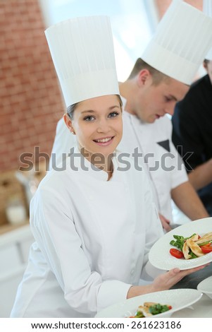 Portrait of student girl in cooking training course