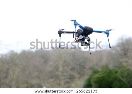 View of drone flying over river