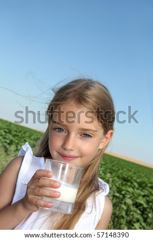 Closeup of little girl drinking milk