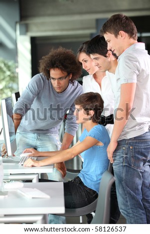 Group of college students in business training