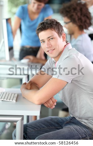 Young man in computing course