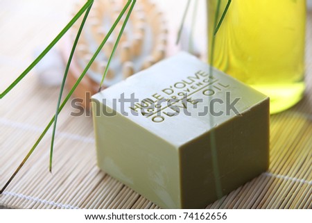 Closeup of olive oil soap bar
