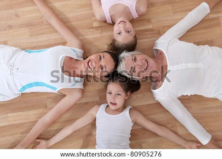 View of family in fitness outfit