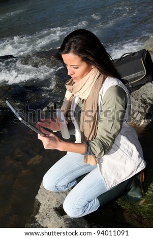 Woman testing quality of natural water
