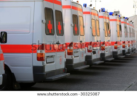 Emergency ambulances in the row