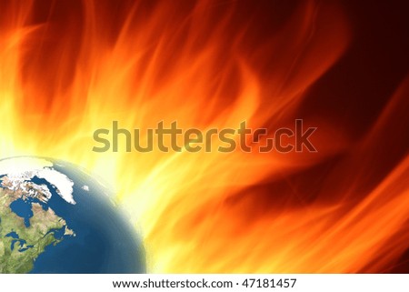 Dramatic background of burning earth with large flames