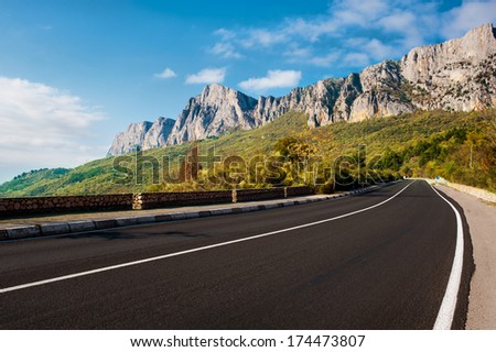 Road to Mountains under the blue sky, Crimea, Ukraine