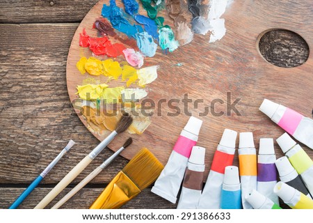 Items for children\'s creativity on a wooden background
