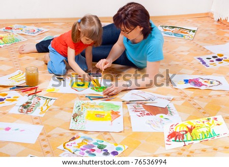 Mom and daughter painted on the floor