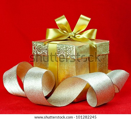 Gold box on a red background