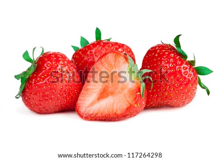 Ripe Red Strawberries On White Background Isolated