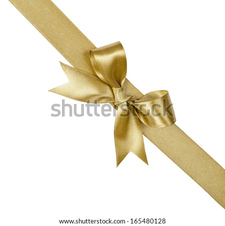 Gold ribbon with bow isolated on white