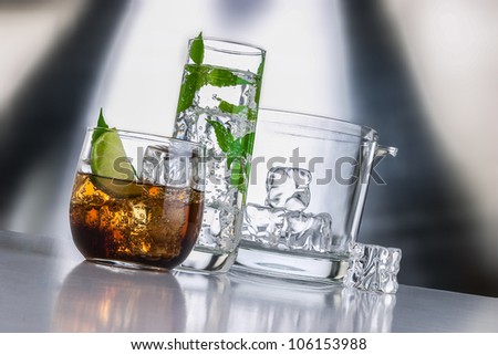 Liqueur set with drinks and ice bucket