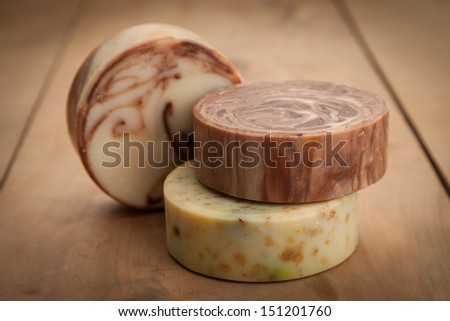 Bars of round organic soap