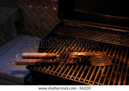 Here\'s a photograph I took after my hubby barbequed one night this summer!  He forgot to turn off the barbeque and stuck his utencils part way in with the lid down, which burnt them in half!!