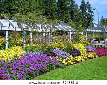 Landscaped flower garden, Stanley Park, One of the Largest Urban Park's in The World - Vancouver, BC, Canada
