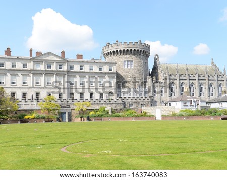 Dublin Castle With (Big Round) Record Tower In Ireland.