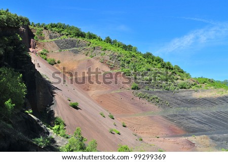 The internal structure of the volcanic cone exposed due to mining operations - Garrotxa, Catalonia, Spain.