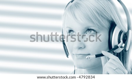 Portrait of attractive  operator woman  with headset