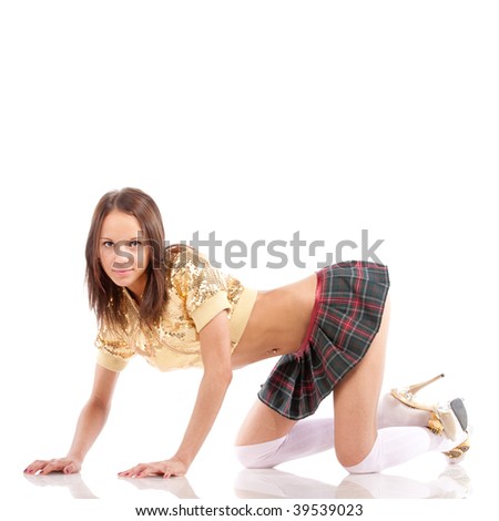 Sexy Woman Posing On Her Knees Isolated Over White Background Stock Photo Shutterstock