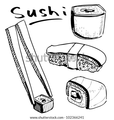 Sushi Collection. Hand Drawing Sketch Vector Illustration - 102366241 