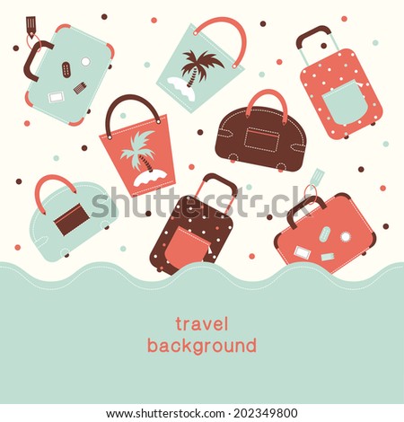 Summertime vacations and traveling background. Journey cases symbols. Eps 10 vector illustration.