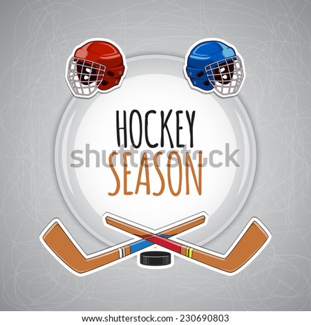 Winter sports background. Hockey season. Sticker design elements. Eps 10 vector illustration.