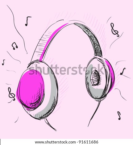best headphone for music
 on headphones music cartoon illustration pink gray - stock vector