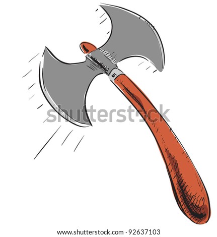 Double Sided Ax Icon. Hand Drawing Vector Sketch Doodle Illustration In