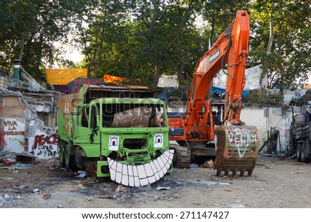 ISTANBUL - JUNE 10 2013 : Protesters transformed the construction vehicles in Taksim square