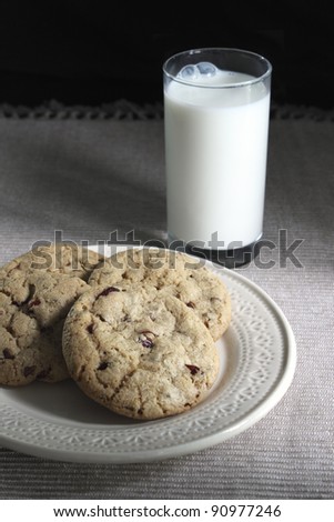 Chocolate raspberry cookies and a glass of milk