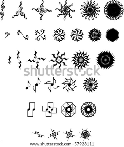 stock vector set of abstract tattoo of musical symbols and notes