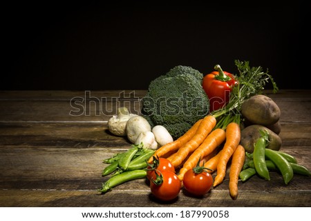 Fresh Organic Fruit and Vegetables with copy space