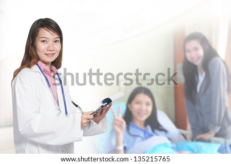 Portrait of pretty female practitioner looking at camera in working environment