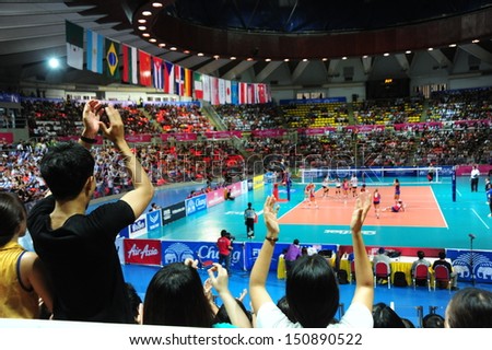 BANGKOK,THAILAND-AUGUST 16:The competition FIVB Volleyball World Grand Prix 2013 at Indoor stadium Hua-Mak on August 16,2013 in Bangkok,Thailand