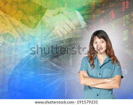 Businesswoman or stock broker ,stock exchange graph background