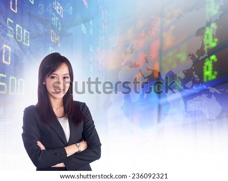 Businesswoman or stock broker ,stock exchange graph background