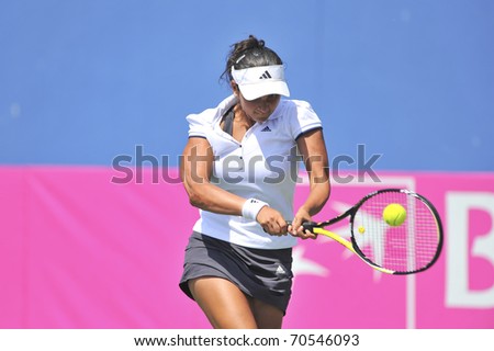 NONTHABURI ,THAILAND - FEB 4 : India tennis player Sania Mirza during her Fed Cup, 2011 World Group Play-Off singles match vs. Noppawan Lertcheewakam,February 4, 2011 in Nonthaburi ,Thailand