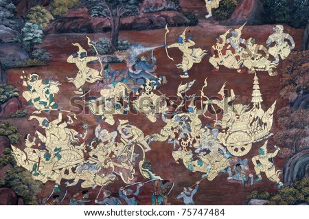 Ancient art form to write a wall,Thailand