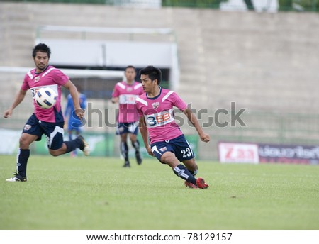 BANGKOK THAILAND- MAY 28 : P.Taodee (P) in action during Thai Premier League (TPL) Divition 1 between BB-CU Fc (P) vs Cat Today Janburi (Y) on May 28, 2011 at Army Stadium in Bangkok, Thailand