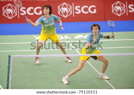 BANGKOK THAILAND- JUNE 11 : Vivian Kah Mun Hoo and Khe Wei woon in action in the Final rounds of SCG Thailand Open Grand Prix Gold 2011 on June 11, 2011 in Bangkok ,Thailand