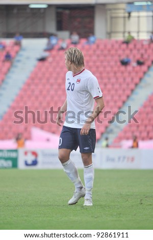 BANGKOK THAILAND - JANUARY 15 : A.Soderlund in action during KING\'S CUP 2012 between Denmark vs Norway on January 15, 2012 in Rajamangla Stadium,Bangkok, Thailand.