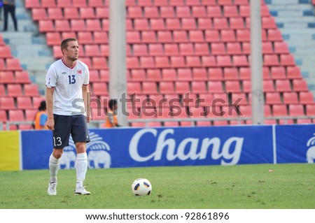 BANGKOK THAILAND - JANUARY 15 : E.Ruud in action during KING\'S CUP 2012 between Denmark vs Norway on January 15, 2012 in Rajamangla Stadium,Bangkok, Thailand.