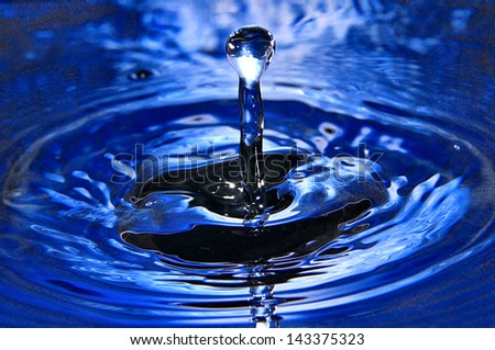 explosion of a drop of water in blue color