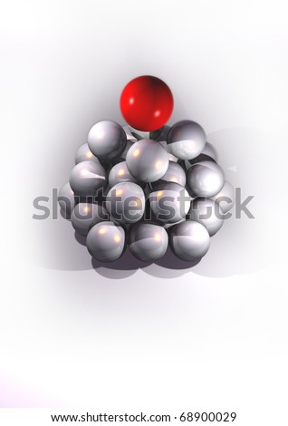 illustration of contained white spheres and a red sphere in the first place