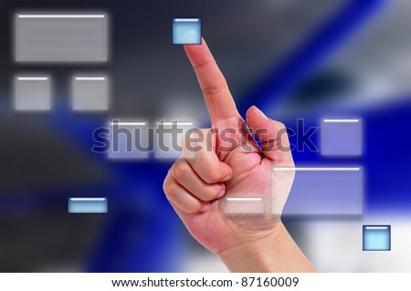 photograph of an interactive display with a button aprentado hand