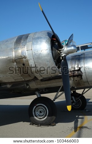 World War Two U. S. Air Force Boeing B-17G Flying Fortress: View of starboard outboard engine nacelle