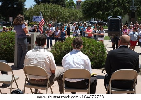 BAKERSFIELD, CA - JUN 8: A crowd turns out for the Stand Up for Religious Freedom Rally to protest the HHS health care mandate at the \