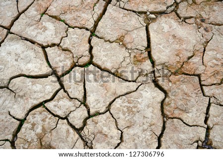 Background or texture: Cracks in drying mud flats form interesting patterns in river bed