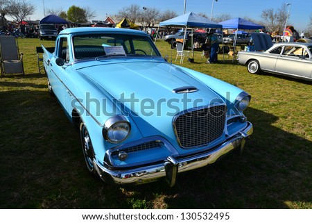BAKERSFIELD, CA-MAR 2: This unique Studebaker Hawk is bringing back memories for the visitors to the Cruisin\' For A Wish Car & Motorcycle Show on March 2, 2013, in Bakersfield, California.